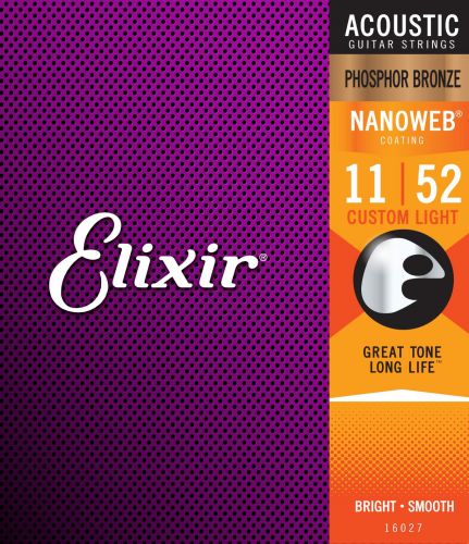 Elixir 16027 Phosphor Bronze Nanoweb Custom Light 11-52